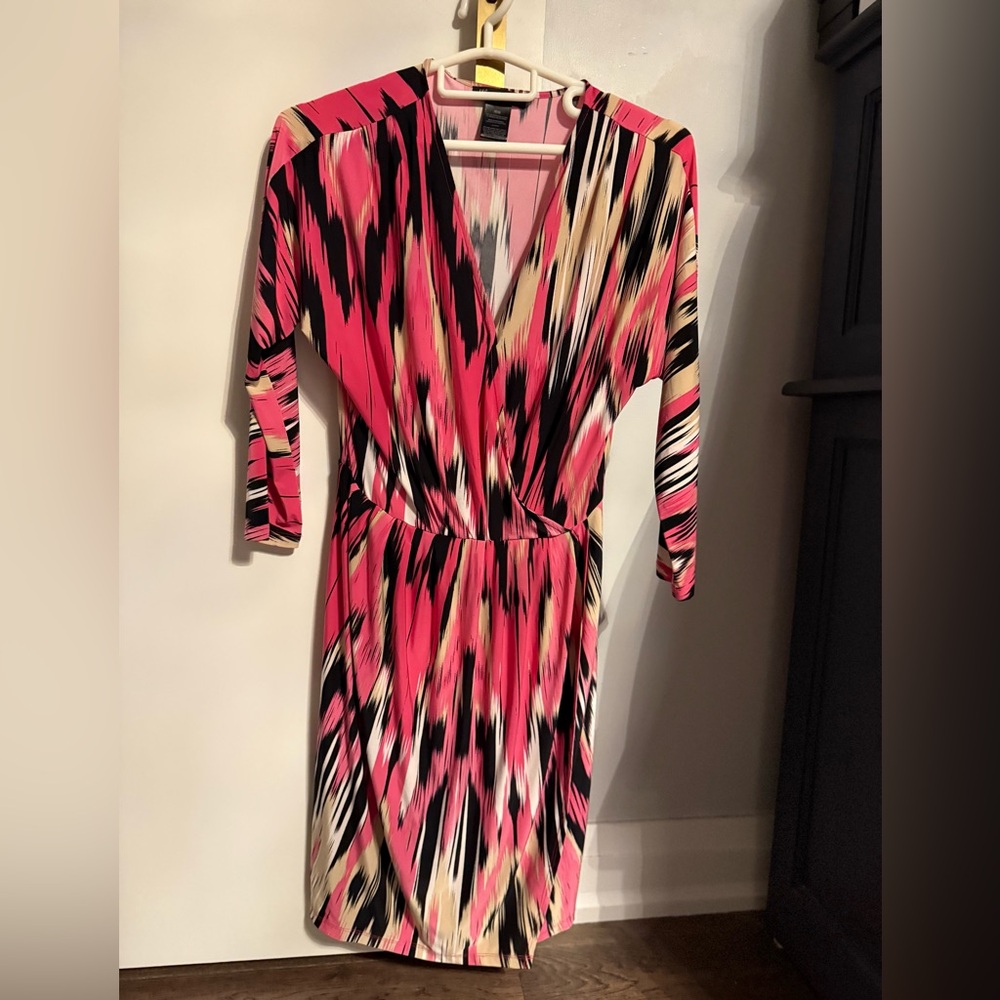 INC International Concepts Vibrant Pink and Black Long Sleeve Dress